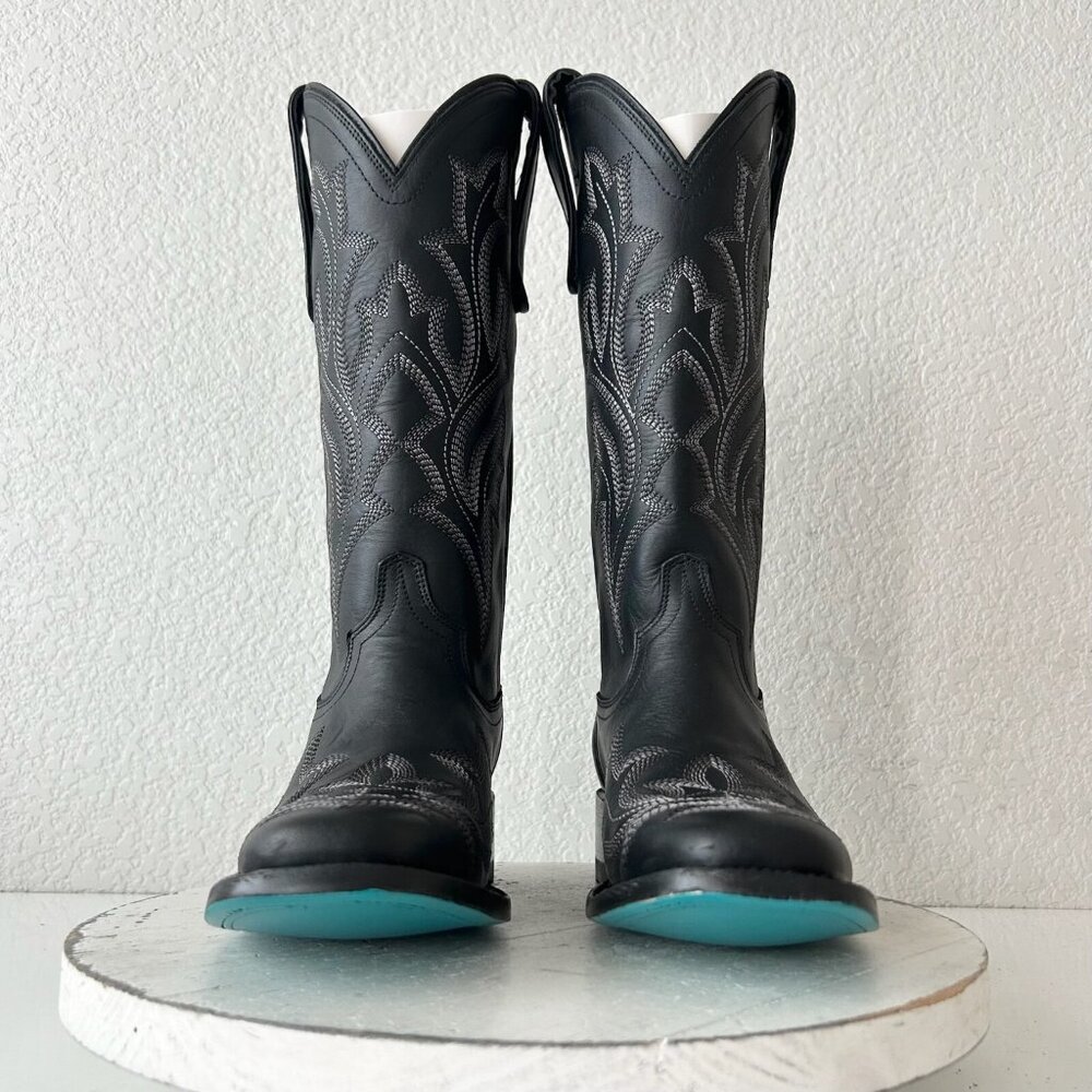 Lane Saratoga Womens Square Toe Cowboy Boots Sz 7 Black Leather Western Mid Calf - Picture 5 of 11